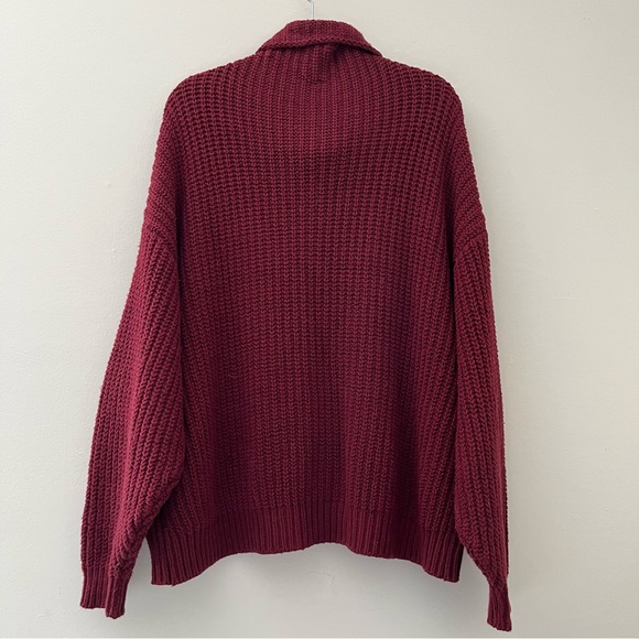 Free People Swim To Deep Turtle Neck Sweater Deep Red Chunky Knit Women's XS - Picture 9 of 13